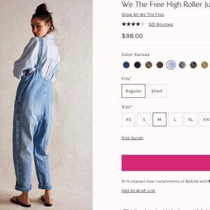 We The Free High Roller denim overalls- size M